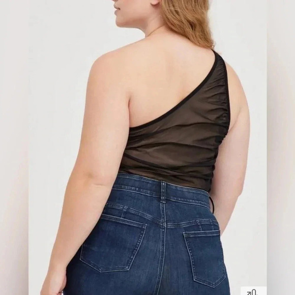 NWT Torrid Ruched Mesh One Shoulder Contrast Lining Top- Black 00 NWT - Picture 4 of 11